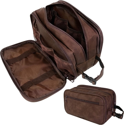 kopen Donkerbruine waterbestendige Dopp Kit PU Lederen scheerzak Organisator Reistas voor accessoires Cosmetische hygiëne online manufacture