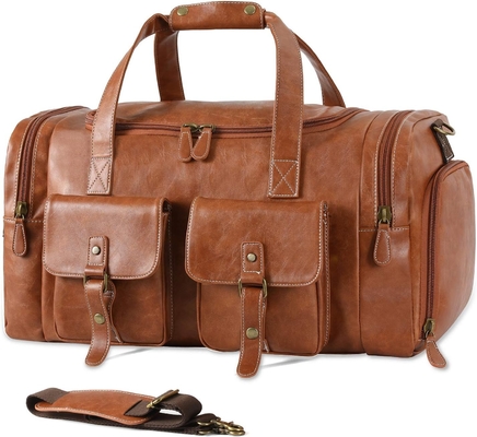 kopen Grote bruine PU leder draagbare weekender overnachting sport yoga gym Custom reistas met schoenenzak online manufacture