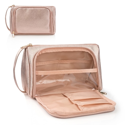 kopen Draagbare roze gouden PU leer toiletgoed make-up tas waterdicht aangepaste reistas online manufacture