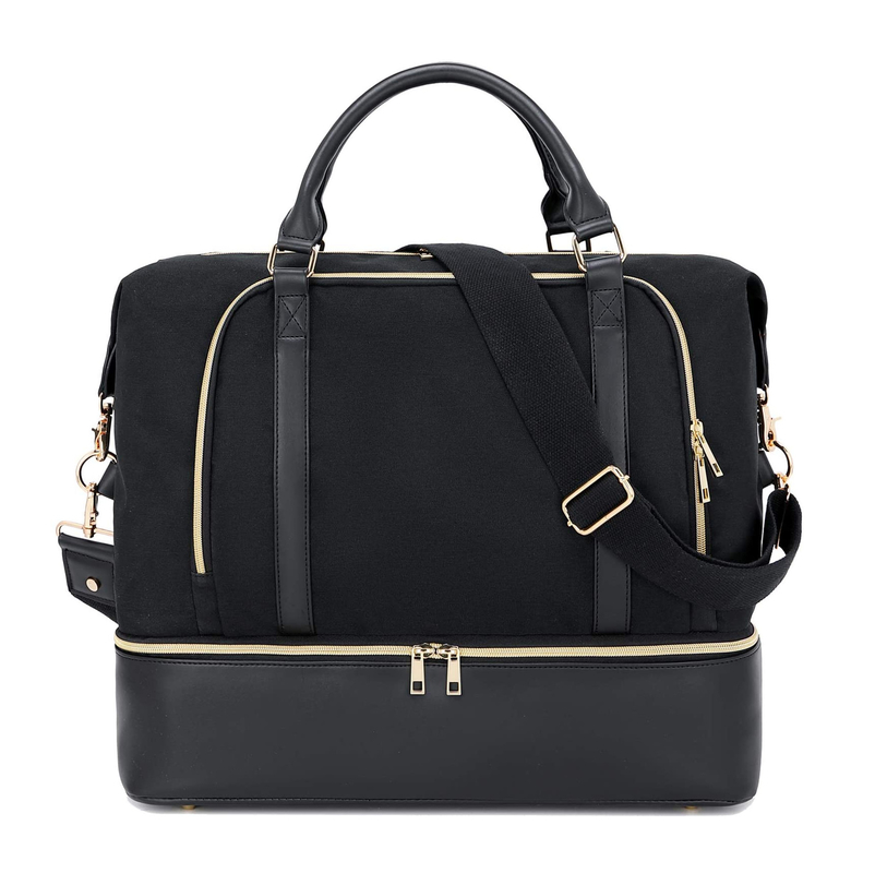 Vrouwen Mensen Lederen Duffel Reistas Met Trolley Sleeve 17.3x14.5x8.3