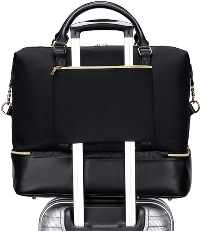 Vrouwen Mensen Lederen Duffel Reistas Met Trolley Sleeve 17.3x14.5x8.3