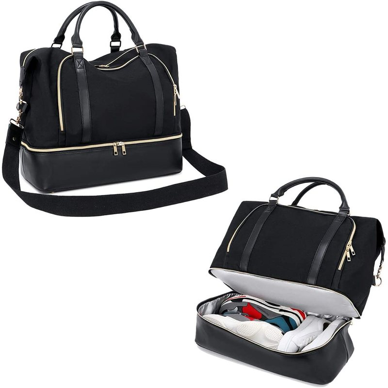 Vrouwen Mensen Lederen Duffel Reistas Met Trolley Sleeve 17.3x14.5x8.3