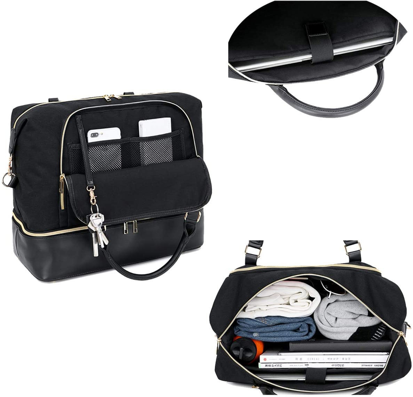Vrouwen Mensen Lederen Duffel Reistas Met Trolley Sleeve 17.3x14.5x8.3