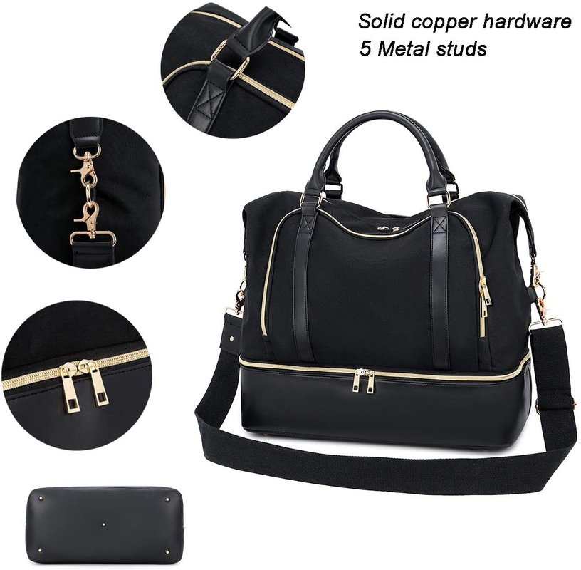 Vrouwen Mensen Lederen Duffel Reistas Met Trolley Sleeve 17.3x14.5x8.3