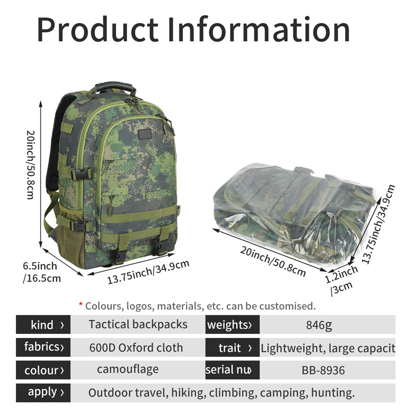 Zwart Grote capaciteit Waterdicht Custom Travel Militaire tactische rugzak met schouderband voor mannen