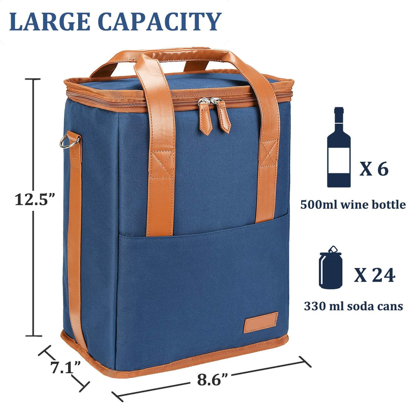 Xl Custom geïsoleerde koelzak zak voor kruidenierswaren wijn 6 flessen 8.6X7.1X12.5 