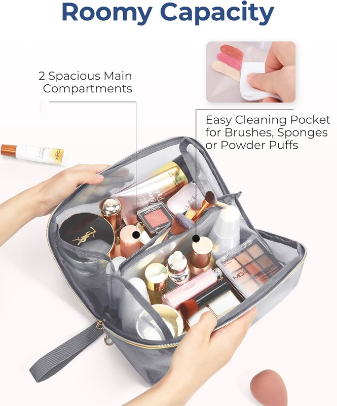 Draagbare Grote Zwarte Mesh Cosmetische Tas Open Flat Organisator Reistas Voor Mannen Vrouwen
