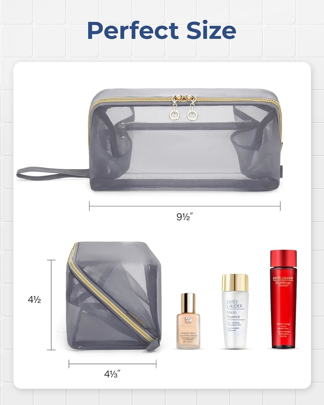 Draagbare Grote Zwarte Mesh Cosmetische Tas Open Flat Organisator Reistas Voor Mannen Vrouwen