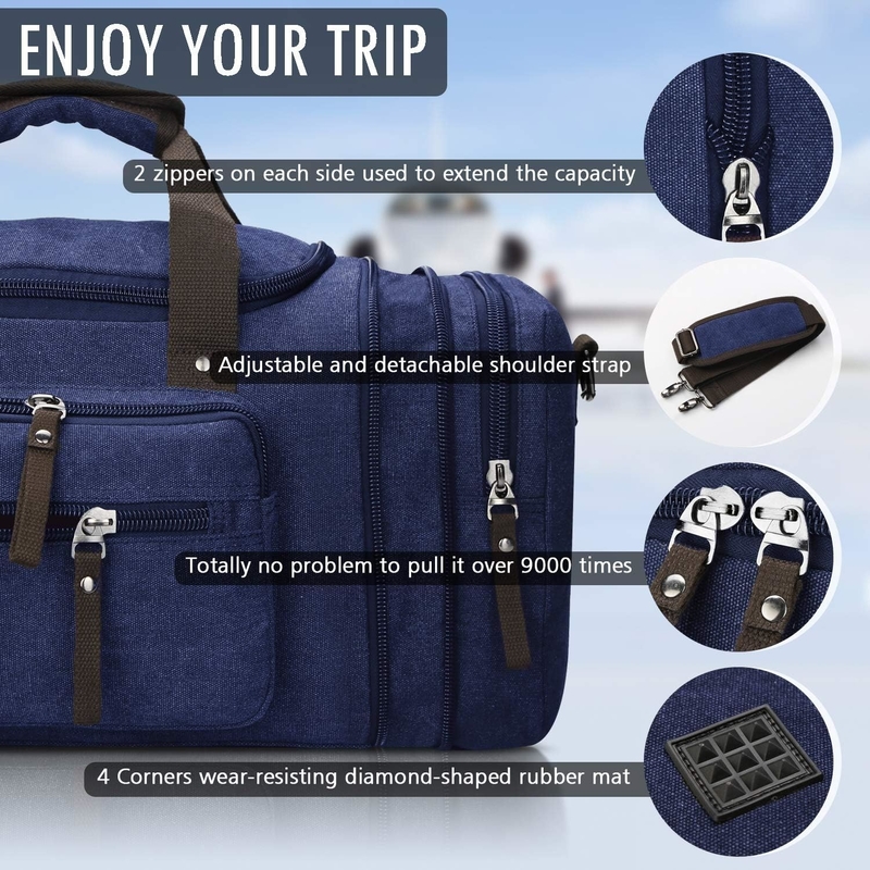 Duurzaam Canvas Blauw Weekender Overnight Bag Sport Gym Yoga Messenger Bag Met Handle