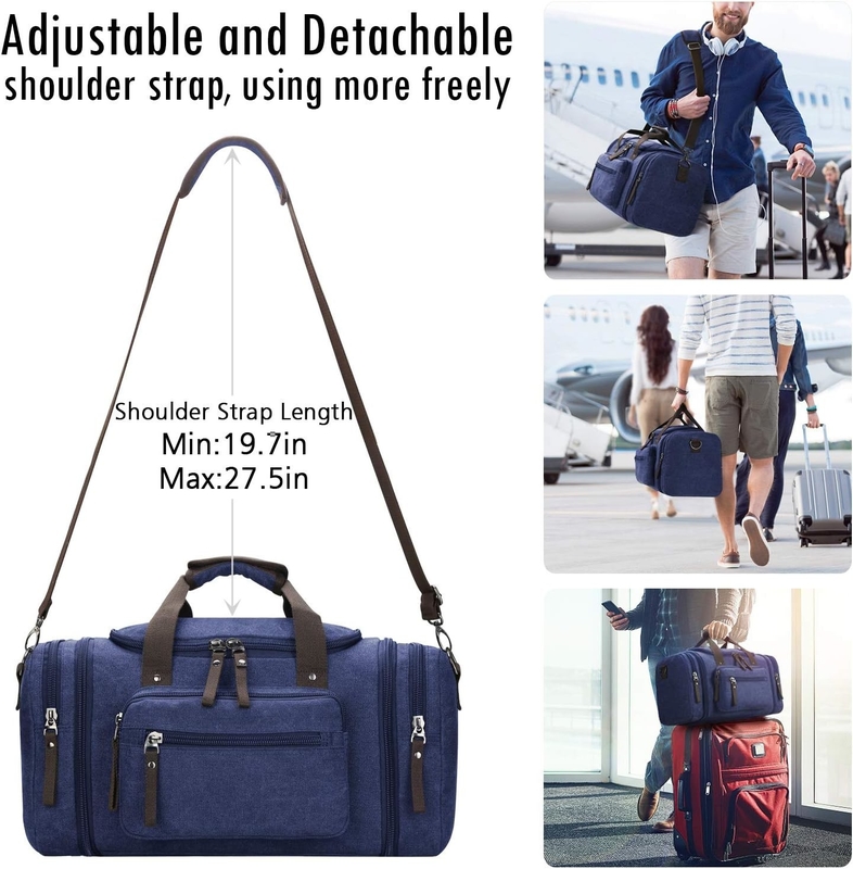 Duurzaam Canvas Blauw Weekender Overnight Bag Sport Gym Yoga Messenger Bag Met Handle