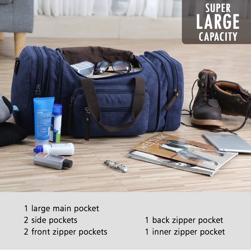 Duurzaam Canvas Blauw Weekender Overnight Bag Sport Gym Yoga Messenger Bag Met Handle
