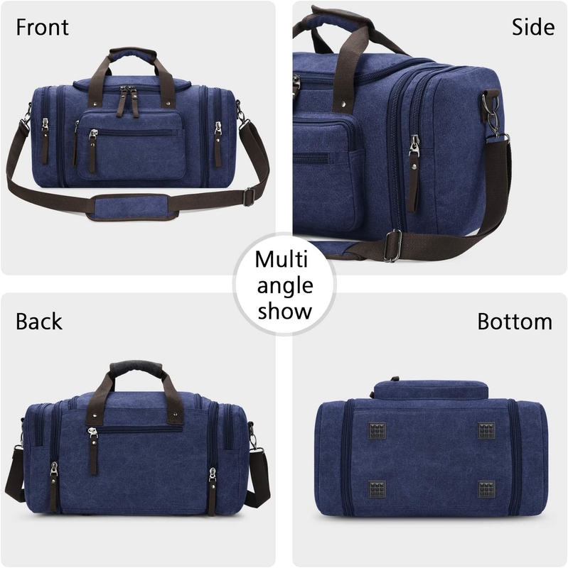 Duurzaam Canvas Blauw Weekender Overnight Bag Sport Gym Yoga Messenger Bag Met Handle