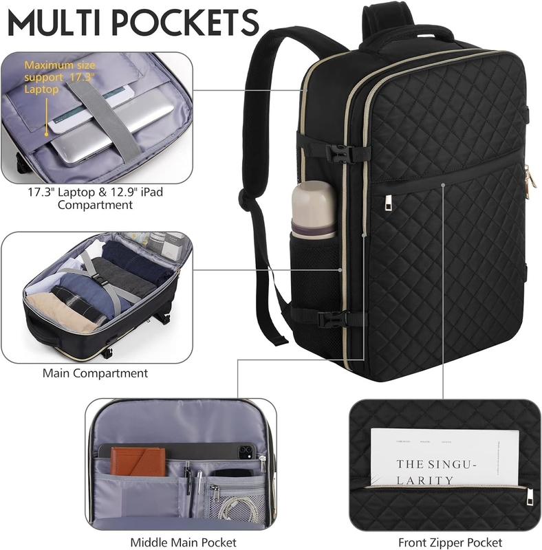 Grote vlucht goedgekeurd Draag waterbestendige anti-diefstal Casual Travel Bag Fit 17 inch laptop met USB oplaadpoort