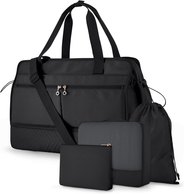 Grote zwarte 40L Carry On Weekend Overnight Bag Sport Gym Yoga Custom Met schoenenzakken