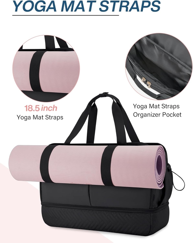 Grote zwarte 40L Carry On Weekend Overnight Bag Sport Gym Yoga Custom Met schoenenzakken