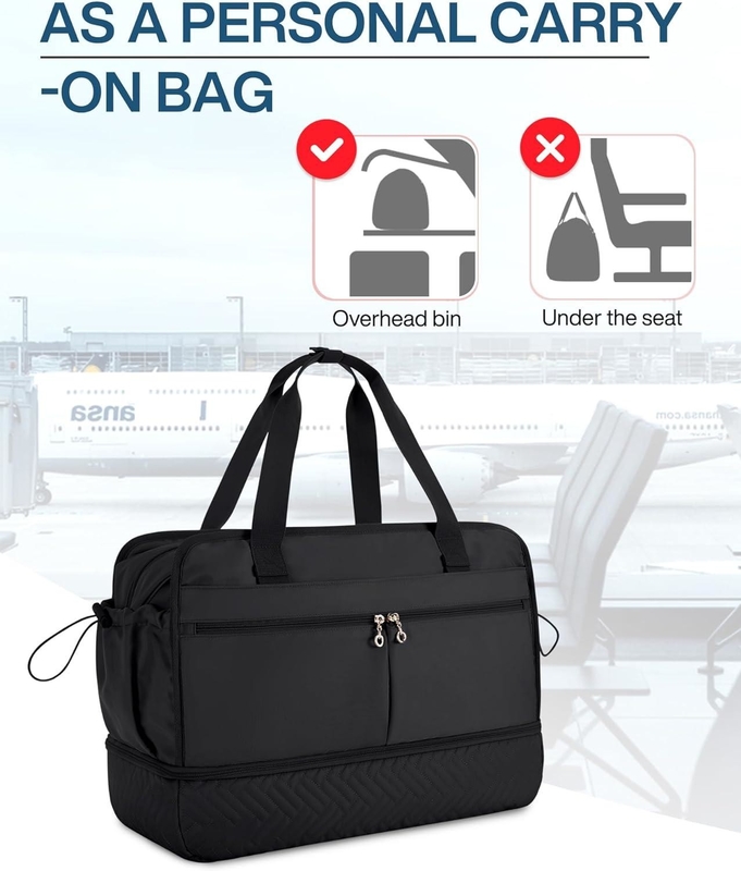 Grote zwarte 40L Carry On Weekend Overnight Bag Sport Gym Yoga Custom Met schoenenzakken