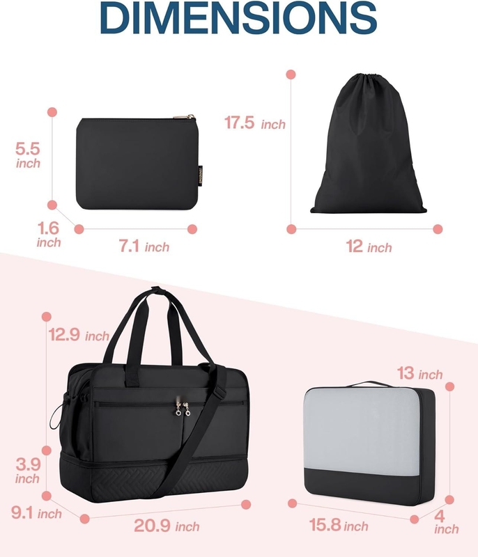 Grote zwarte 40L Carry On Weekend Overnight Bag Sport Gym Yoga Custom Met schoenenzakken