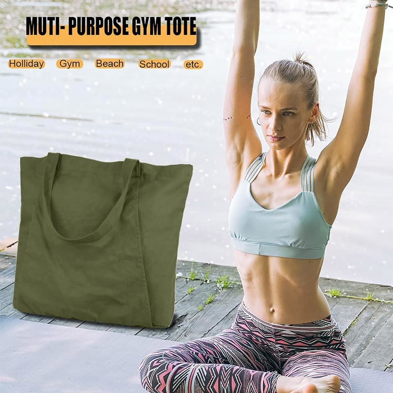 Grote Duurzame Groene Kleur Katoen Sport Aanpasbare Duffle Bags Met Schoenen Compartiment Pocket