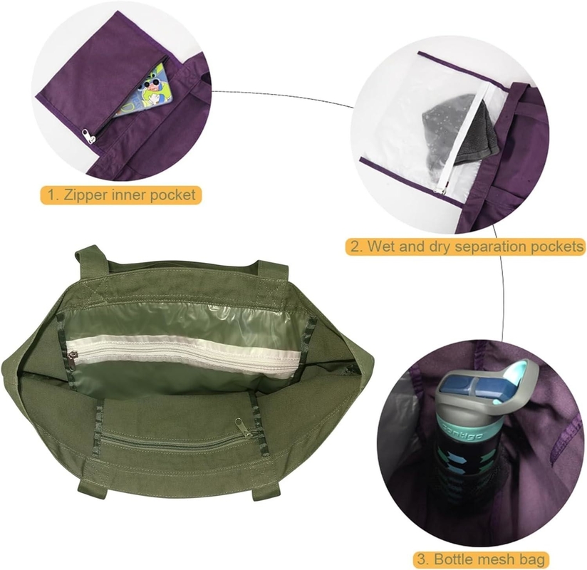 Grote Duurzame Groene Kleur Katoen Sport Aanpasbare Duffle Bags Met Schoenen Compartiment Pocket