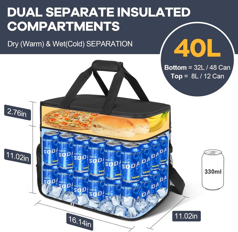 40L Draagbare waterdichte geïsoleerde koeltas Dubbele compartimenten voor strandcamping picknick