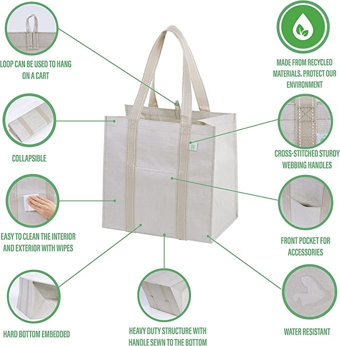 Heavy Duty Canvas Shopping Bag met zakken Zip Codycross Grocery Eco Friendly