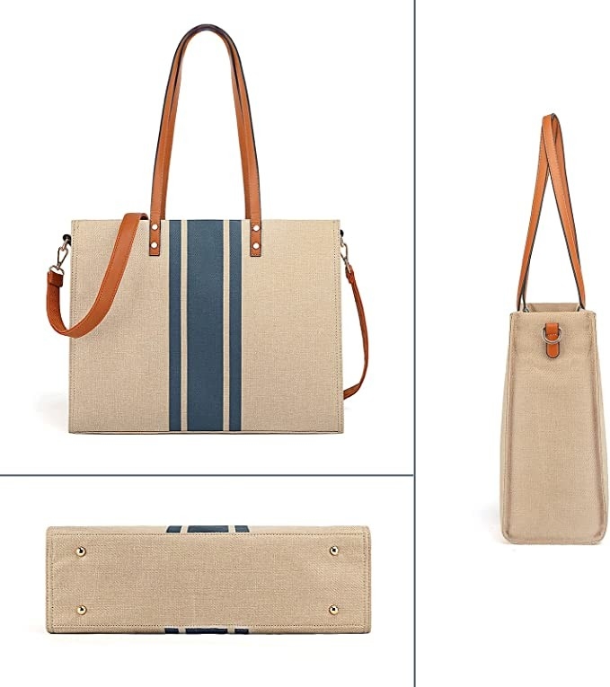 Canvas Work Laptop Tote Bag Voor Vrouwen Casual Travel 16.33x4.7x12.99