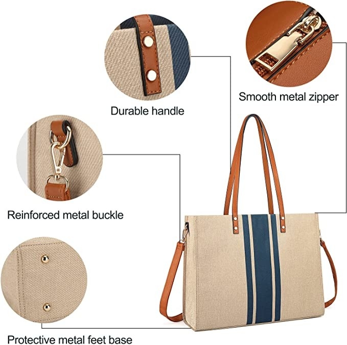 Canvas Work Laptop Tote Bag Voor Vrouwen Casual Travel 16.33x4.7x12.99