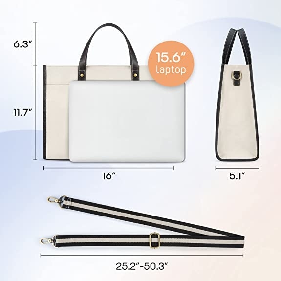 16x11.7x5.1 Canvas Laptop Tote Bag, Werk Shoulder Bags Voor reizen winkelen