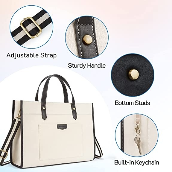 16x11.7x5.1 Canvas Laptop Tote Bag, Werk Shoulder Bags Voor reizen winkelen