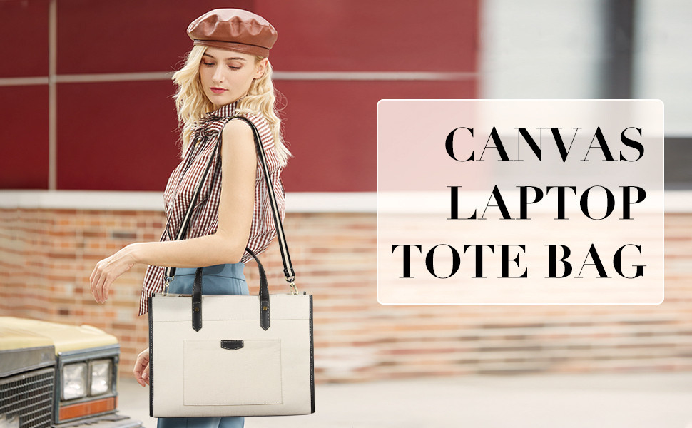 16x11.7x5.1 Canvas Laptop Tote Bag, Werk Shoulder Bags Voor reizen winkelen