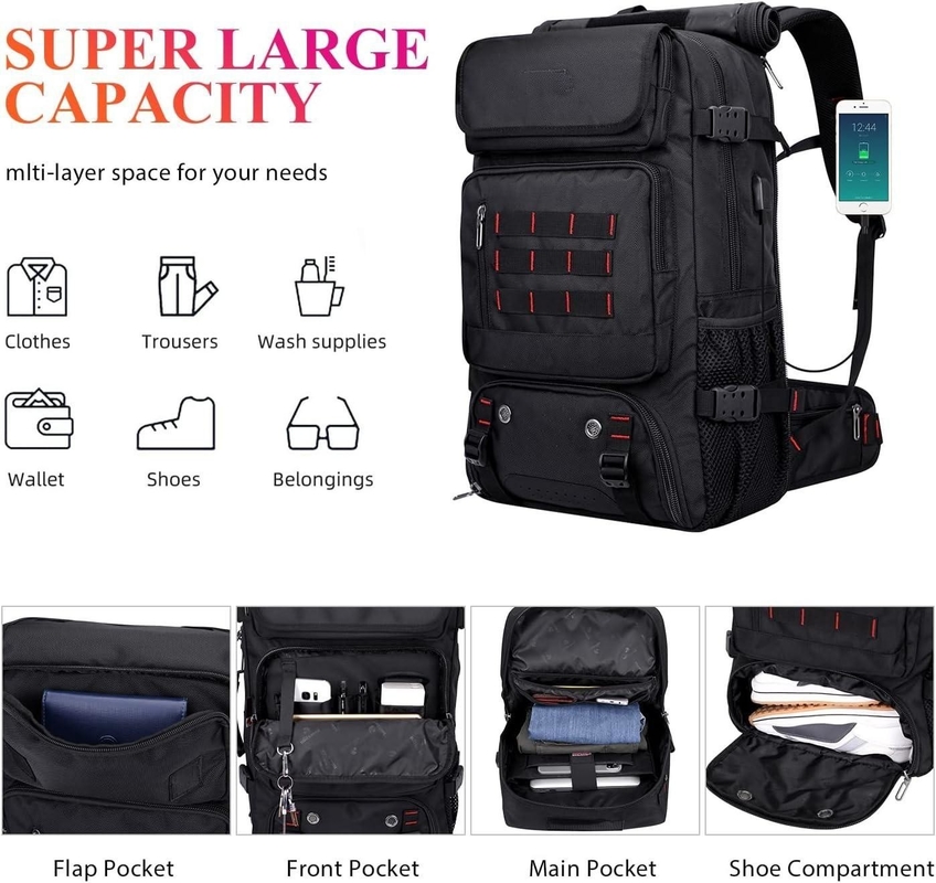 Zwarte grote capaciteit Airline Cabriolet Nylon Draagbare Aanpasbare Duffle Bags voor mannen