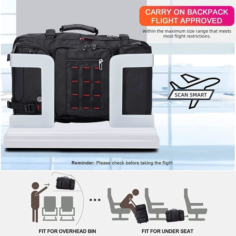 Zwarte grote capaciteit Airline Cabriolet Nylon Draagbare Aanpasbare Duffle Bags voor mannen