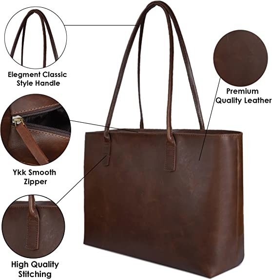 Vintage koffer computer leer laptop tas, 16x21 Werk kantoor schoudertas