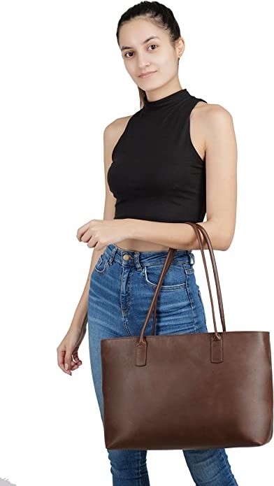 Vintage koffer computer leer laptop tas, 16x21 Werk kantoor schoudertas
