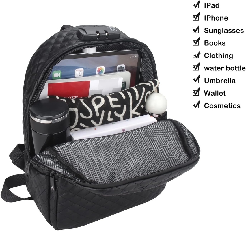 Grote capaciteit Zwarte PU Waterdichte Custom Travel Smell Proof Bag Voor mannen met slot